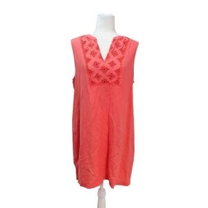 J Crew Linen Cotton Embroidered V Neck Sleeveless Coral Dress Size L